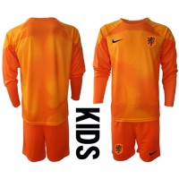 Camiseta Países Bajos Portero Segunda Equipación Replica Mundial 2022 para niños mangas largas (+ Pantalones cortos)
